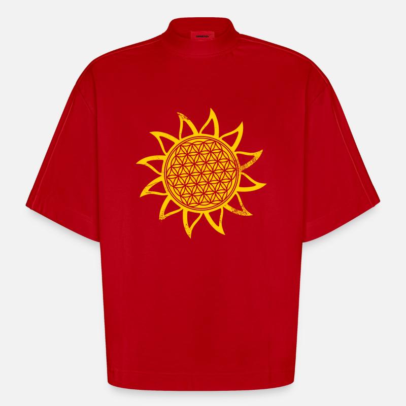 Soleil - fleur de vie - T-shirt bio épais oversize Boxy fabriqué en UE - rouge