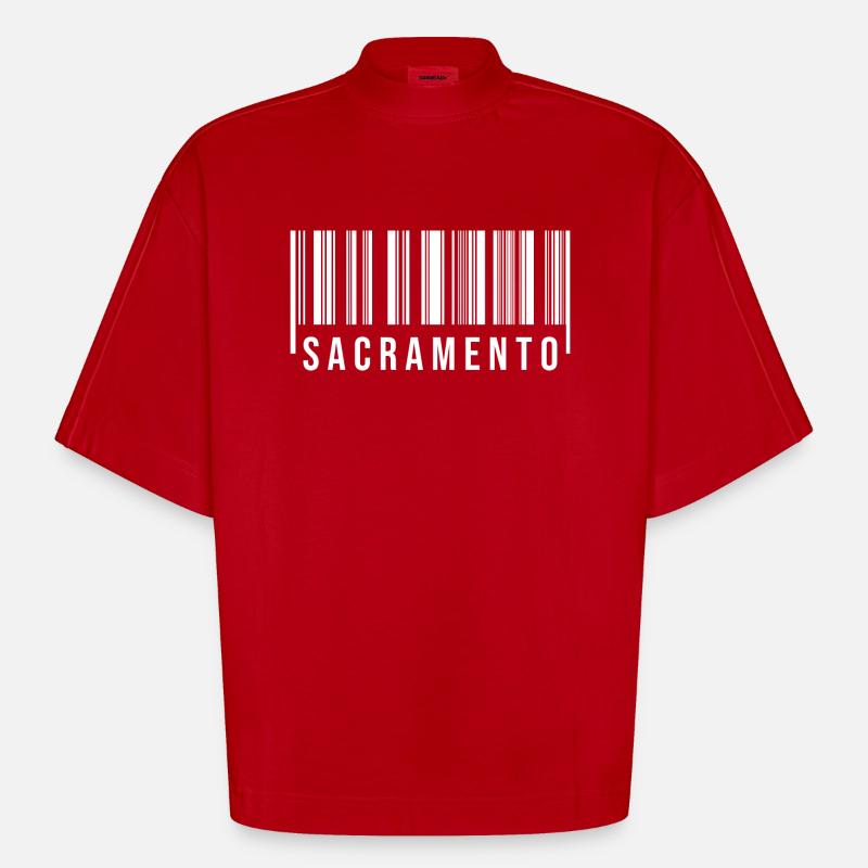 Sacramento Strichcode - Heavyweight Oversized Organic Boxy T-Shirt Made in EU - Rot