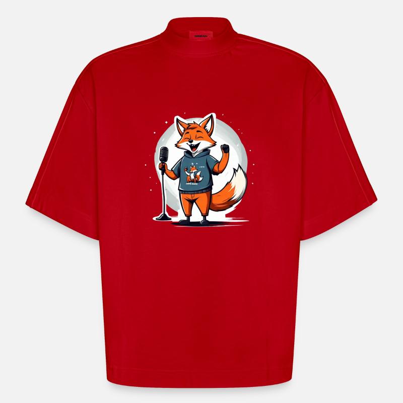 Singing fox singer with microphone - Heavyweight Oversized Organic Boxy T-Shirt Made in EU - red