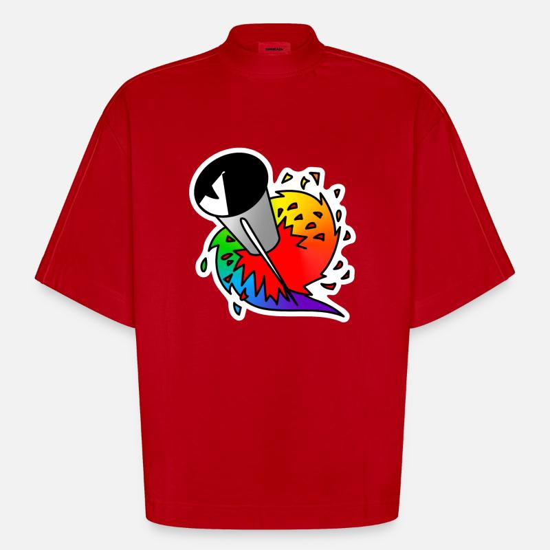 Rainbow Rocket : Sticky Queer Pride - T-shirt bio épais oversize Boxy fabriqué en UE - rouge