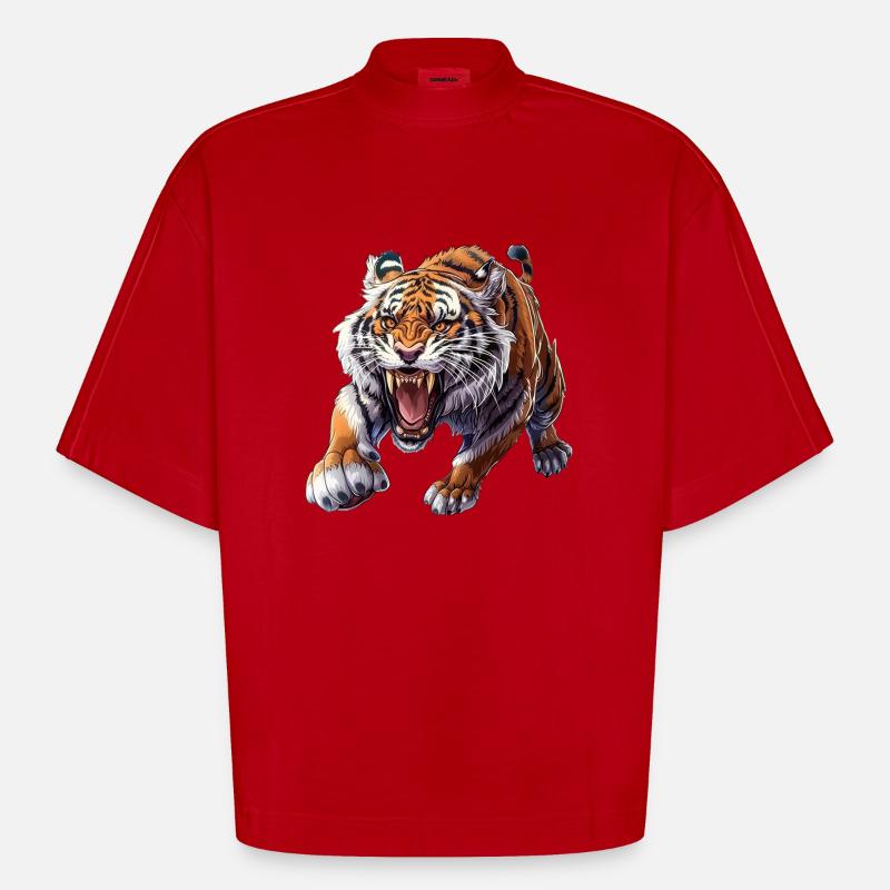 Stolzer Tiger Im Angriffsmodus - Heavyweight Oversized Organic Boxy T-Shirt Made in EU - Rot