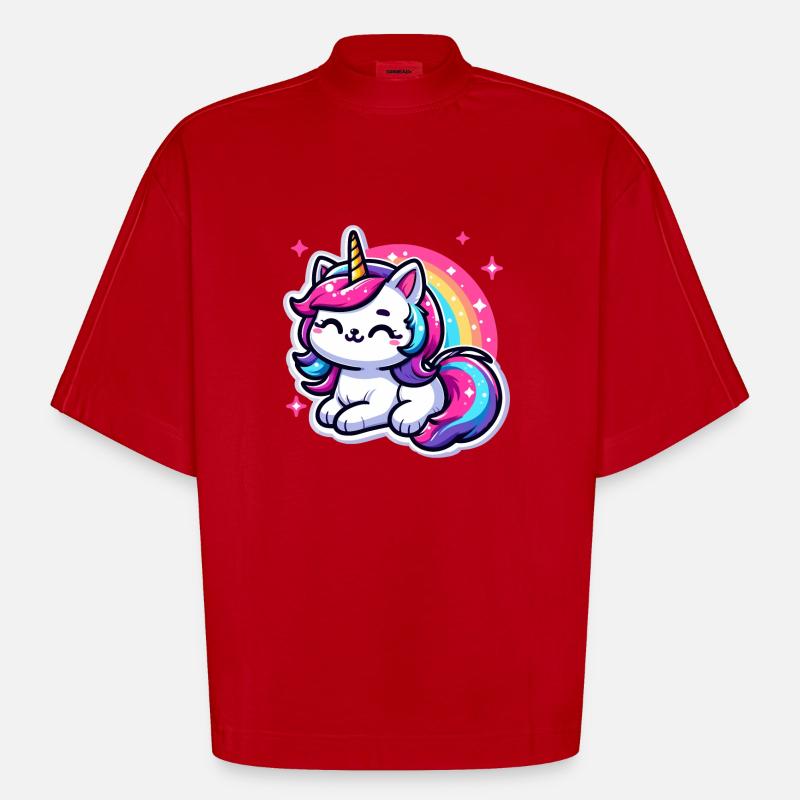 Regenbogen Einhorn Katze - Heavyweight Oversized Organic Boxy T-Shirt Made in EU - Rot