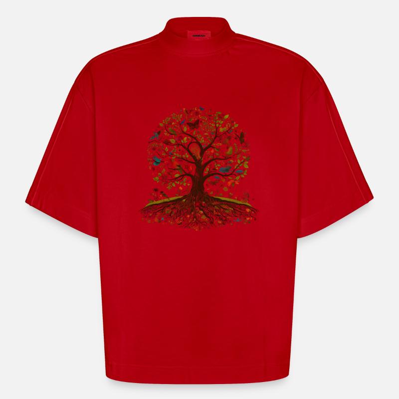 Lebendiger Lebensbaum - Heavyweight Oversized Organic Boxy T-Shirt Made in EU - Rot