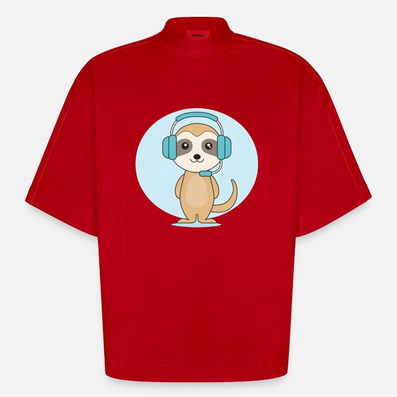 Erdmännchen mit Headset - Heavyweight Oversized Organic Boxy T-Shirt Made in EU - Rot