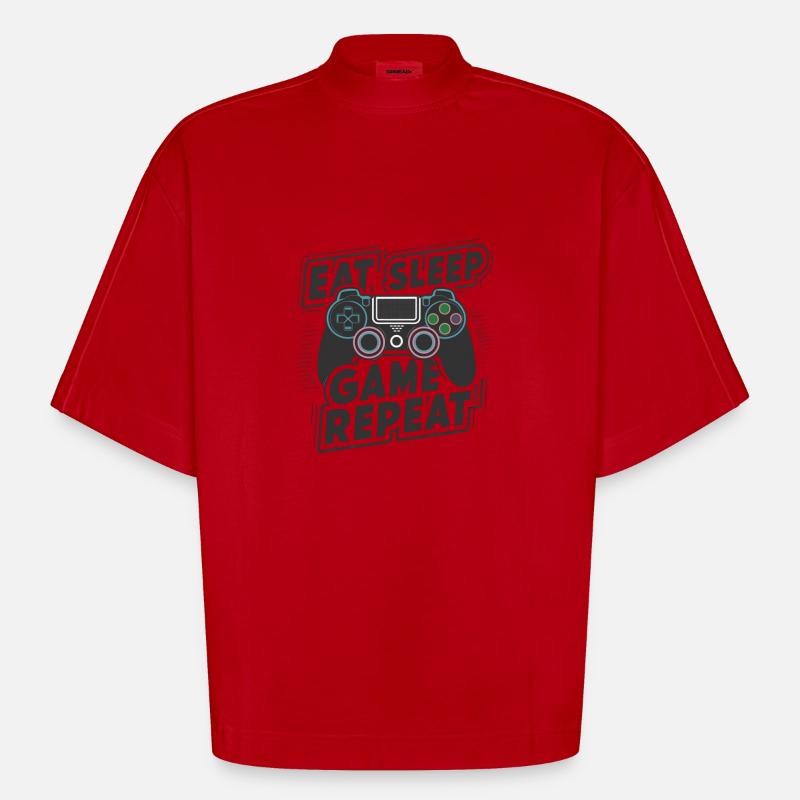 Manger, dormir, jouer, répéter - T-shirt bio épais oversize Boxy fabriqué en UE - rouge