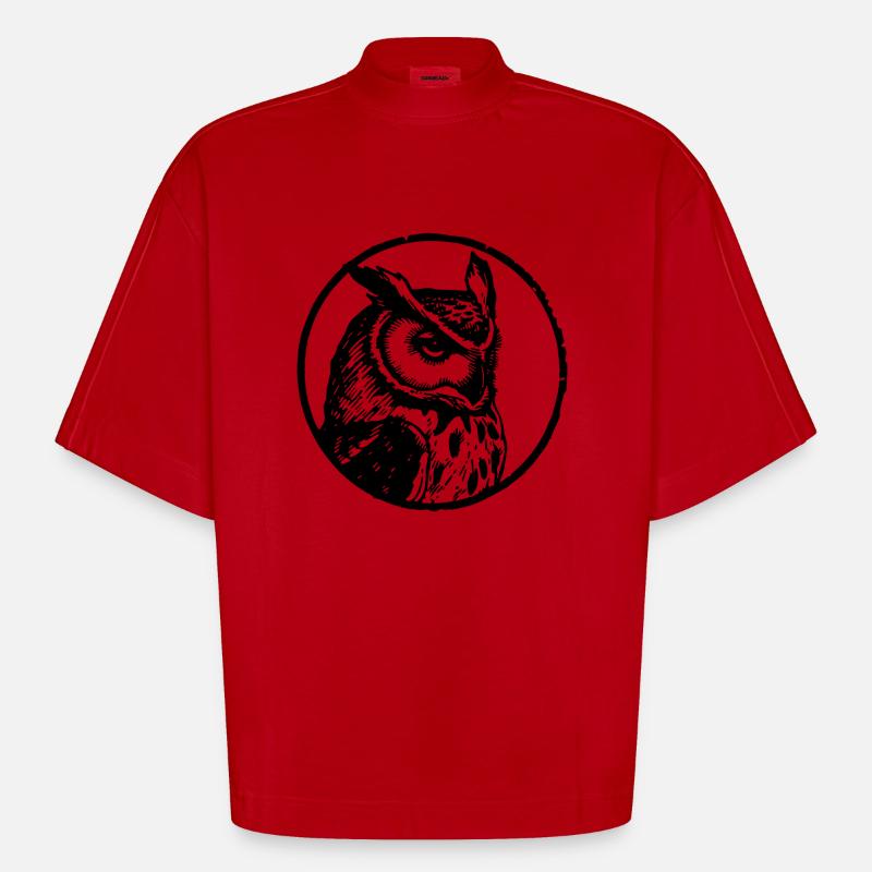 Eule Eulen Vogel - Heavyweight Oversized Organic Boxy T-Shirt Made in EU - Rot