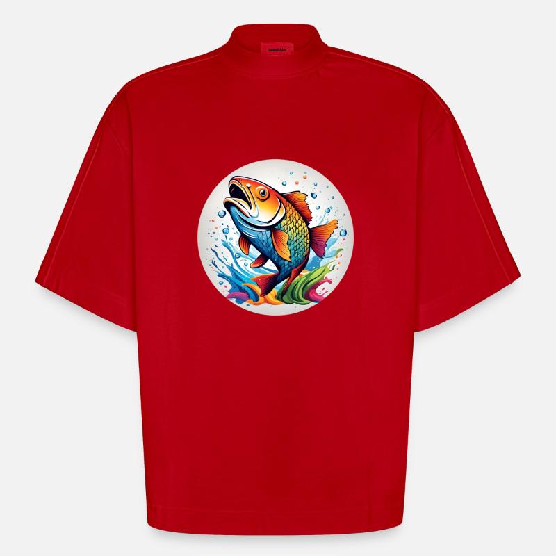 Fisch runder Batch - Heavyweight Oversized Organic Boxy T-Shirt Made in EU - Rot