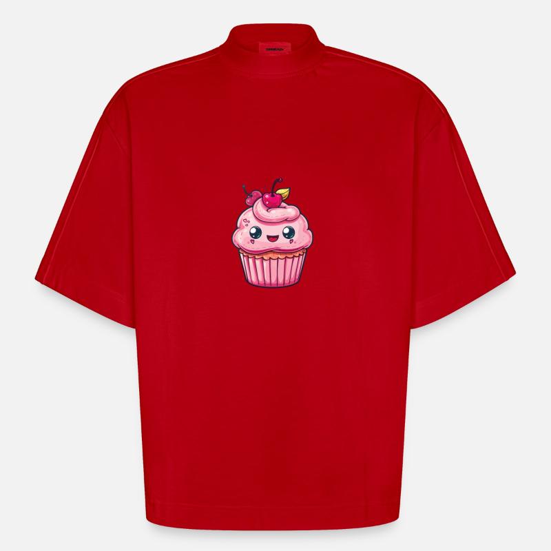 Conception de cupcake mignon - T-shirt bio épais oversize Boxy fabriqué en UE - rouge
