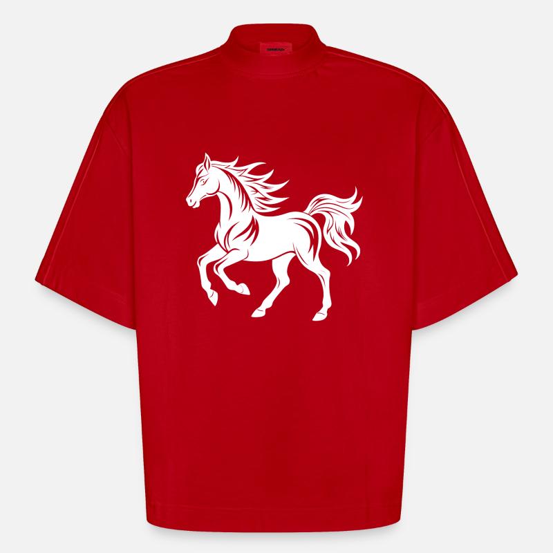 Silhouette de cheval élégante - T-shirt bio épais oversize Boxy fabriqué en UE - rouge