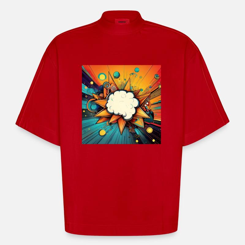 Vibrant Abstract Explosive Cloud Design - Heavyweight Oversized Organic Boxy T-Shirt Made in EU - red