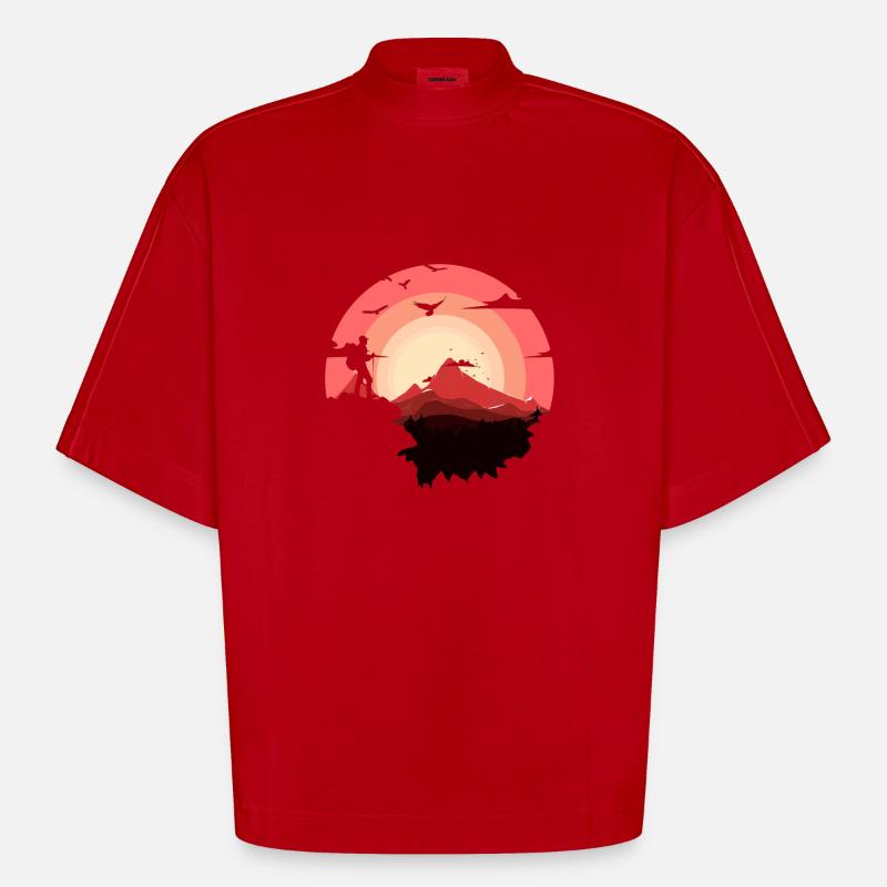 Coucher de soleil escalade - T-shirt bio épais oversize Boxy fabriqué en UE - rouge