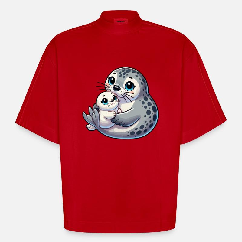 Robbenmutter mit Kind - Heavyweight Oversized Organic Boxy T-Shirt Made in EU - Rot
