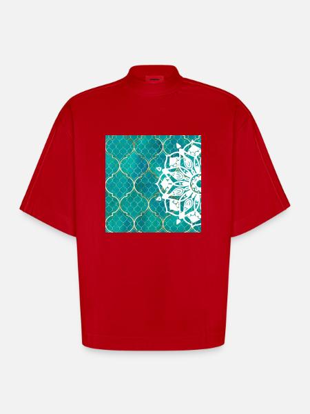 Teal Mandala Moroccan Art - Heavyweight Oversized Organic Boxy T-Shirt Made in EU - red