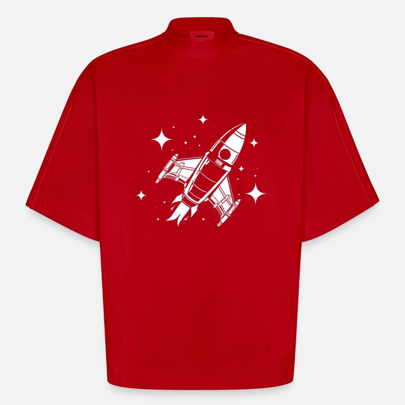 Fusée spatiale dans les étoiles - T-shirt bio épais oversize Boxy fabriqué en UE - rouge
