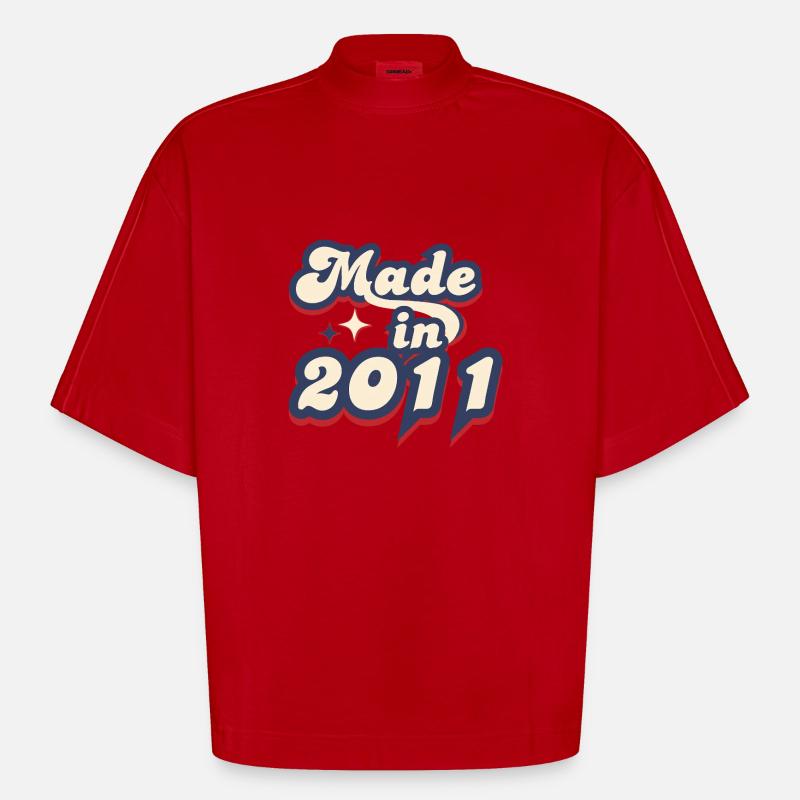 Made in 2011 retro - T-shirt bio épais oversize Boxy fabriqué en UE - rouge