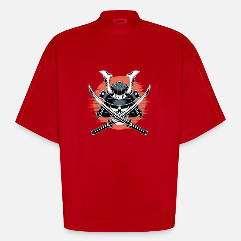 Guerrier samouraï japonais - T-shirt bio épais oversize Boxy fabriqué en UE - rouge