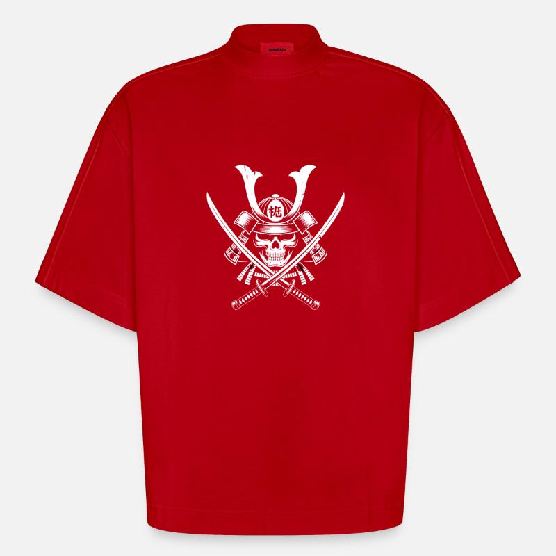 Guerrier samouraï japonais - T-shirt bio épais oversize Boxy fabriqué en UE - rouge