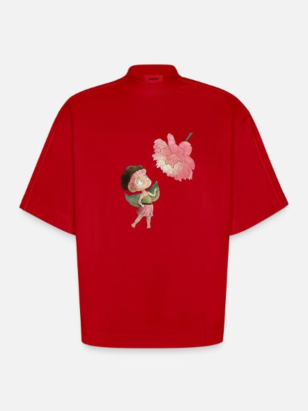 Magical fairy with peony - Heavyweight Oversized Organic Boxy T-Shirt Made in EU - red