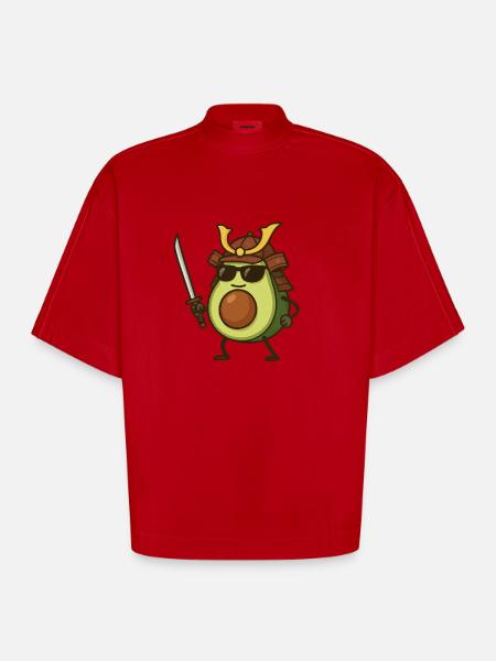 Avocado Samurai - Heavyweight Oversized Organic Boxy T-Shirt Made in EU - red