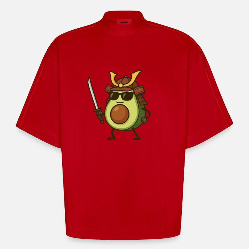 Avocado Samurai - Heavyweight Oversized Organic Boxy T-Shirt Made in EU - red