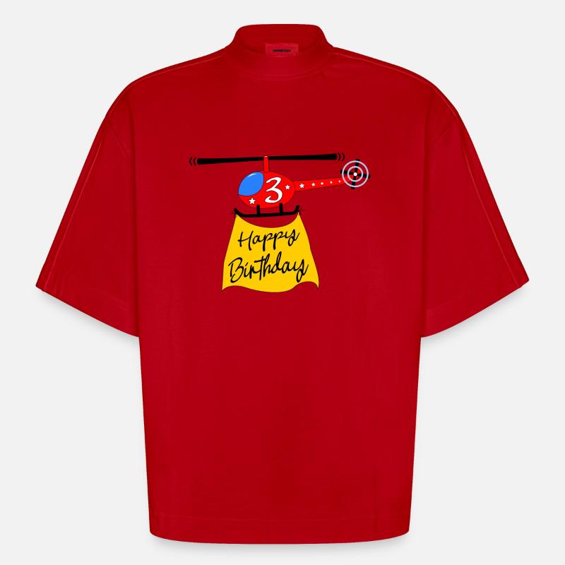 Hélicoptère Joyeux anniversaire 3 - T-shirt bio épais oversize Boxy fabriqué en UE - rouge