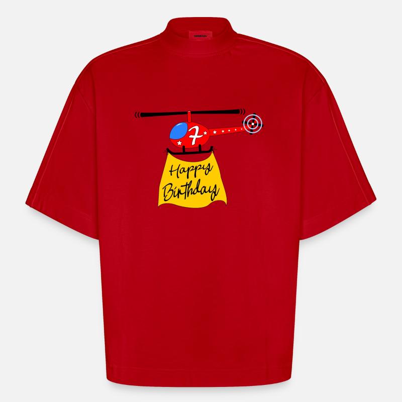 Hélicoptère Joyeux anniversaire 7 - T-shirt bio épais oversize Boxy fabriqué en UE - rouge