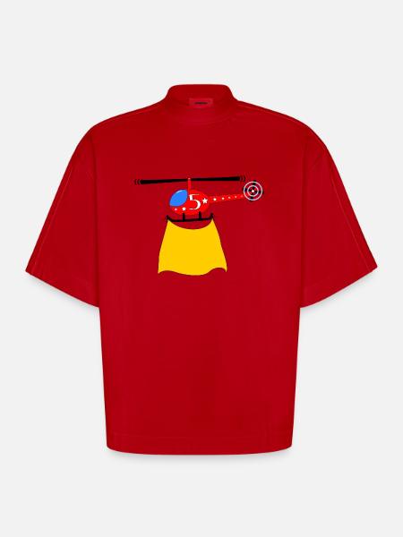 Helicopter Birthday 5 - Heavyweight Oversized Organic Boxy T-Shirt Made in EU - red