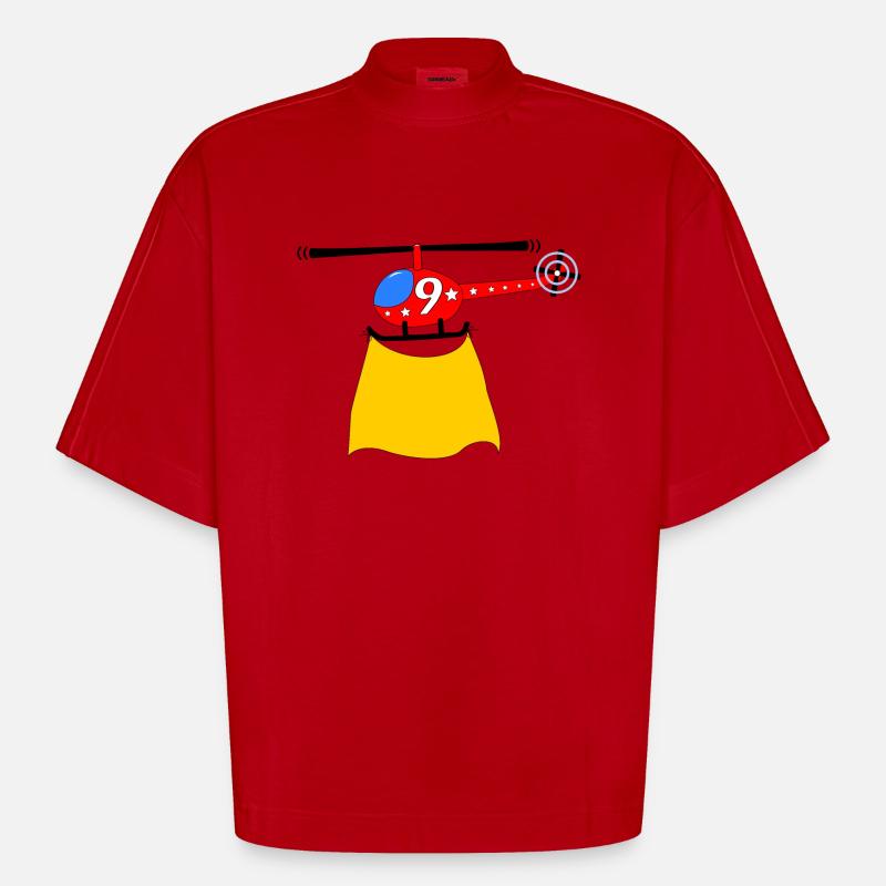 Hélicoptère Anniversaire 9 - T-shirt bio épais oversize Boxy fabriqué en UE - rouge