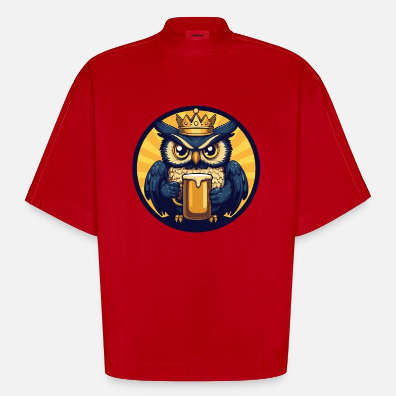 Eule Bier Comic - Heavyweight Oversized Organic Boxy T-Shirt Made in EU - Rot