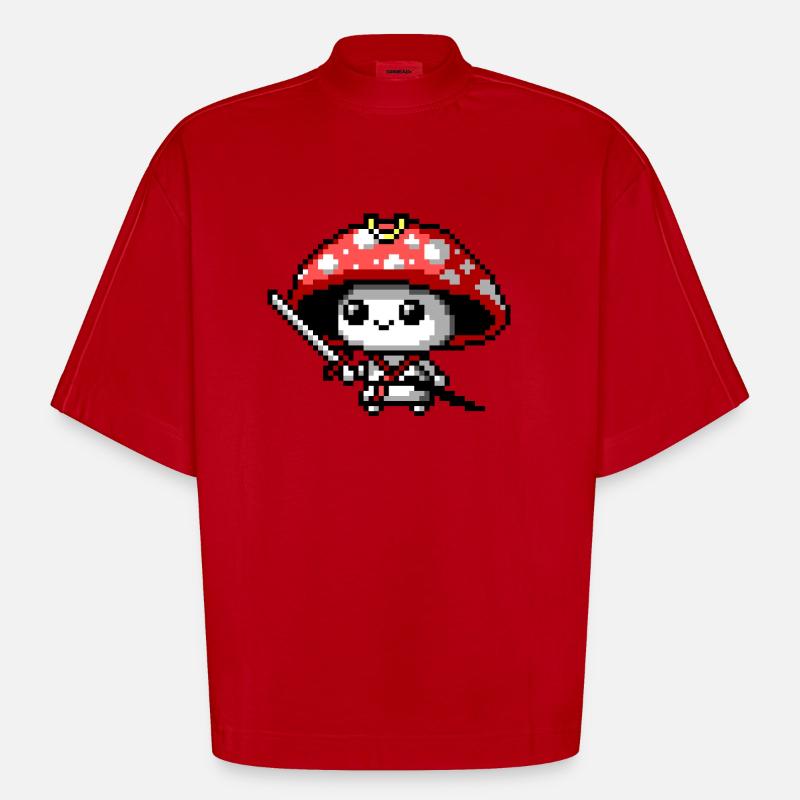 8bit Mushroom Samurai - Heavyweight Oversized Organic Boxy T-Shirt Made in EU - red