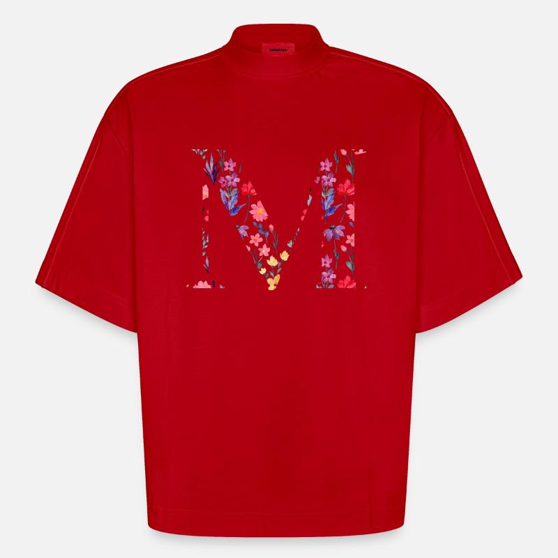 Personalisierter Blumenbuchstabe M - Geschenkidee - Heavyweight Oversized Organic Boxy T-Shirt Made in EU - Rot