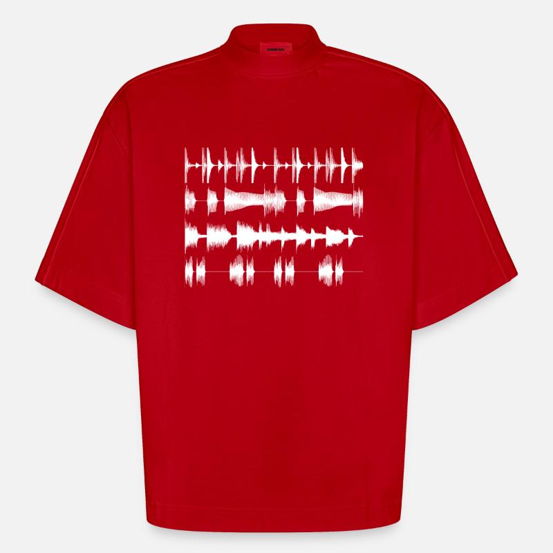 White waveforms - Heavyweight Oversized Organic Boxy T-Shirt Made in EU - red