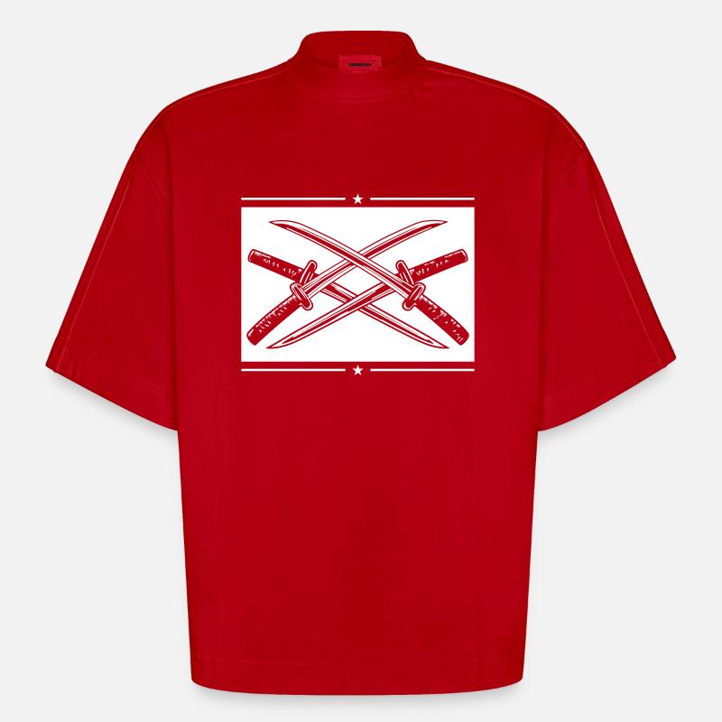Élément d’épée de samouraï - T-shirt bio épais oversize Boxy fabriqué en UE - rouge