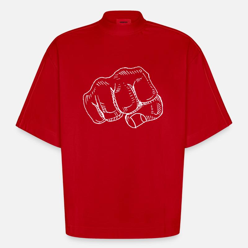 Faust Hand Comic Aggression - Heavyweight Oversized Organic Boxy T-Shirt Made in EU - Rot