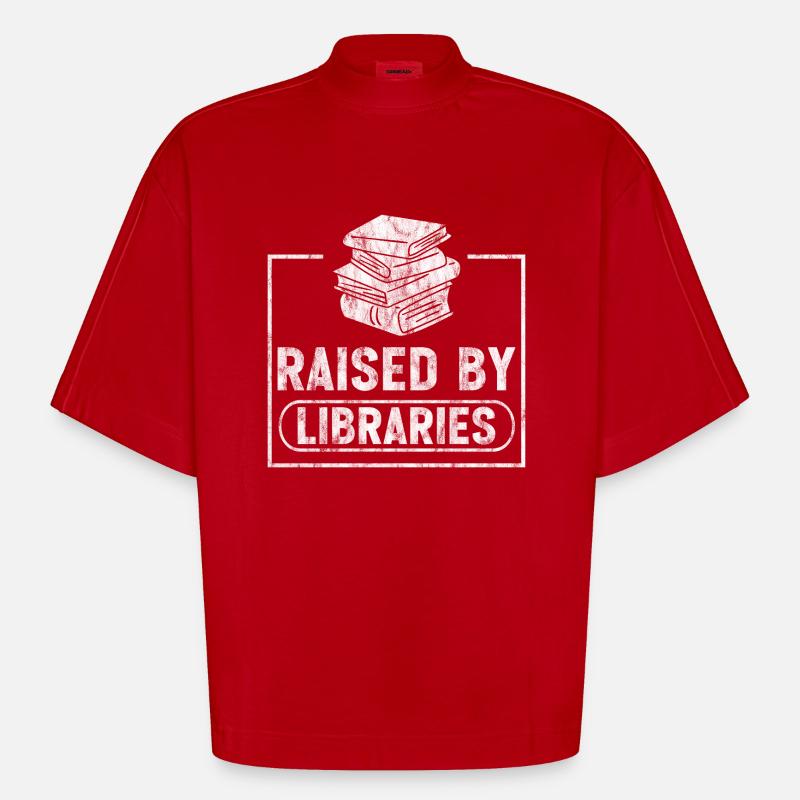 Raised By Libraries 3 - Heavyweight Oversized Organic Boxy T-Shirt Made in EU - Rot