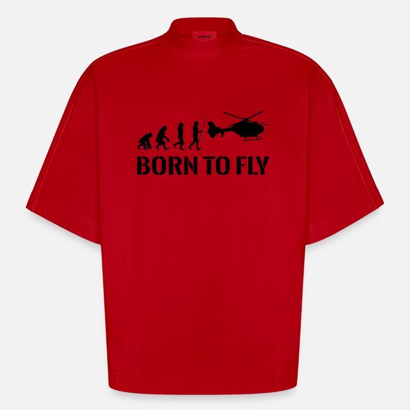 Hubschrauber Pilot Evolution Geschenkidee - Heavyweight Oversized Organic Boxy T-Shirt Made in EU - Rot