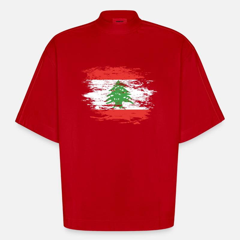 Drapeau du Liban utilisé - T-shirt bio épais oversize Boxy fabriqué en UE - rouge
