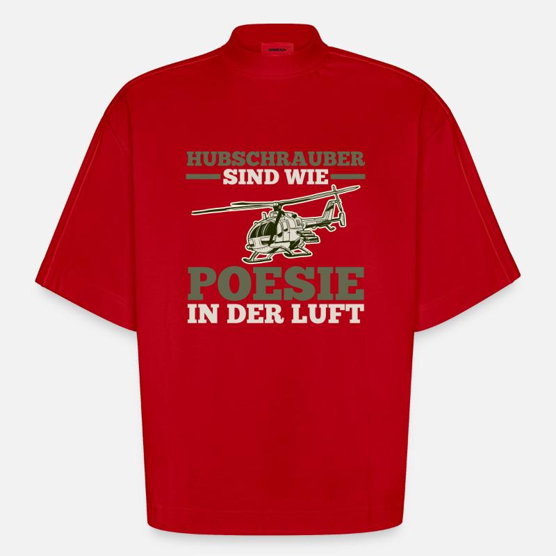 Pilot Helikopter Hubschrauber - Heavyweight Oversized Organic Boxy T-Shirt Made in EU - Rot