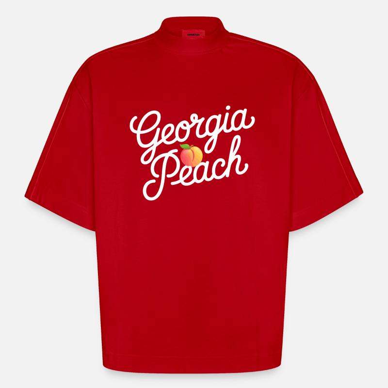 Georgia Peach Script - Heavyweight Oversized Organic Boxy T-Shirt Made in EU - red