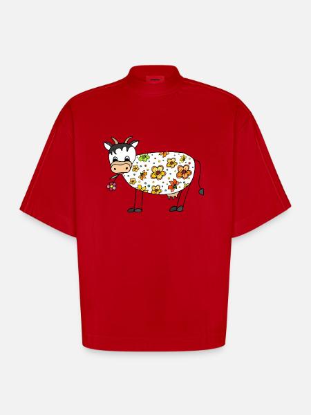 Vache - T-shirt bio épais oversize Boxy fabriqué en UE - rouge