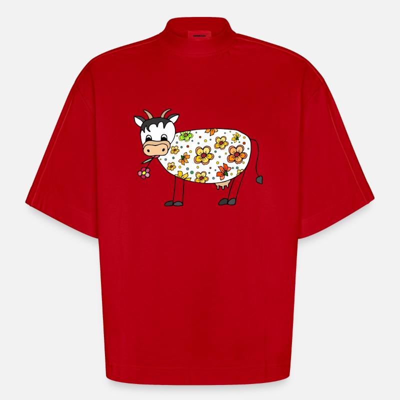 Kuh - Heavyweight Oversized Organic Boxy T-Shirt Made in EU - Rot