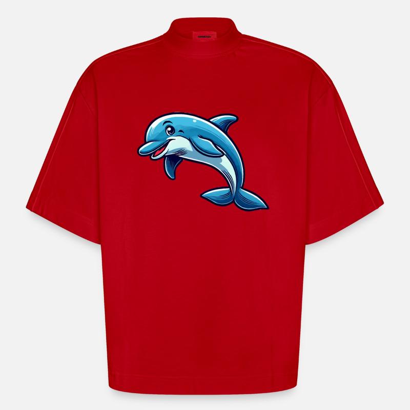 dolphin dolphin comic - Heavyweight Oversized Organic Boxy T-Shirt Made in EU - red