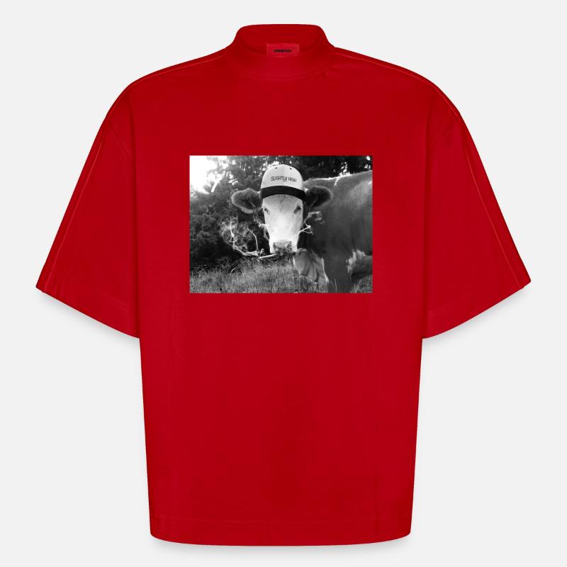 Bekiffte Kuh mit Spliff - Heavyweight Oversized Organic Boxy T-Shirt Made in EU - Rot