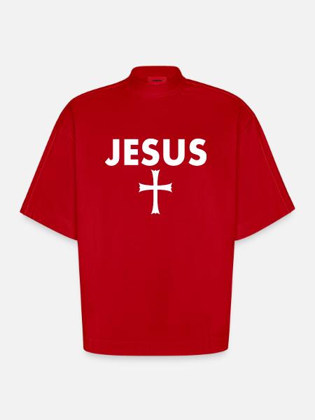 Jesus cross - Heavyweight Oversized Organic Boxy T-Shirt Made in EU - red