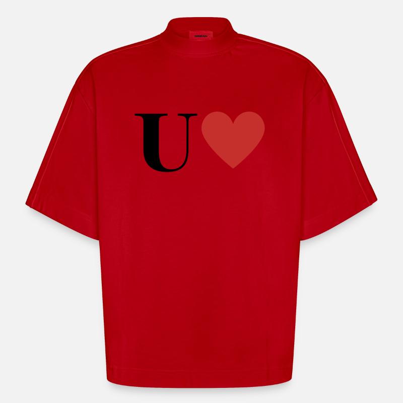 Buchstabe u rotes Herz - Heavyweight Oversized Organic Boxy T-Shirt Made in EU - Rot