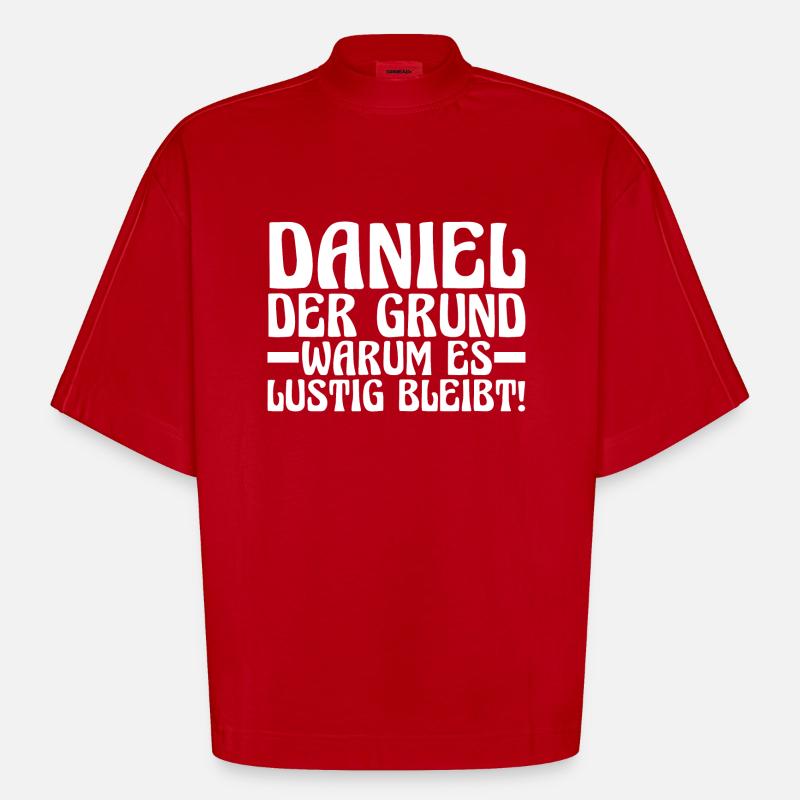 First name Daniel - Heavyweight Oversized Organic Boxy T-Shirt Made in EU - red