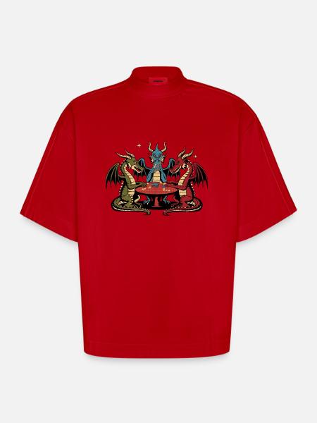 Dragons playing cards - Heavyweight Oversized Organic Boxy T-Shirt Made in EU - red