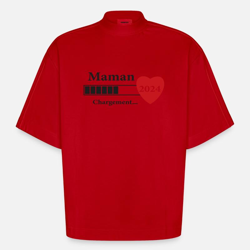 Mama - Werdende Mama wird geladen - Heavyweight Oversized Organic Boxy T-Shirt Made in EU - Rot