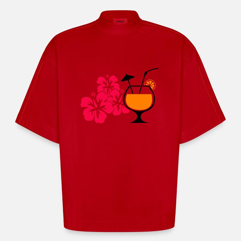 Boisson cocktail à l’hibiscus d’Hawaï - T-shirt bio épais oversize Boxy fabriqué en UE - rouge