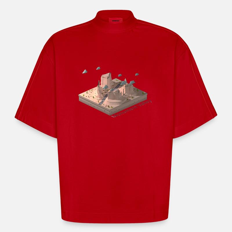 Geometrisches Low-Poly-Monument Valley - Heavyweight Oversized Organic Boxy T-Shirt Made in EU - Rot